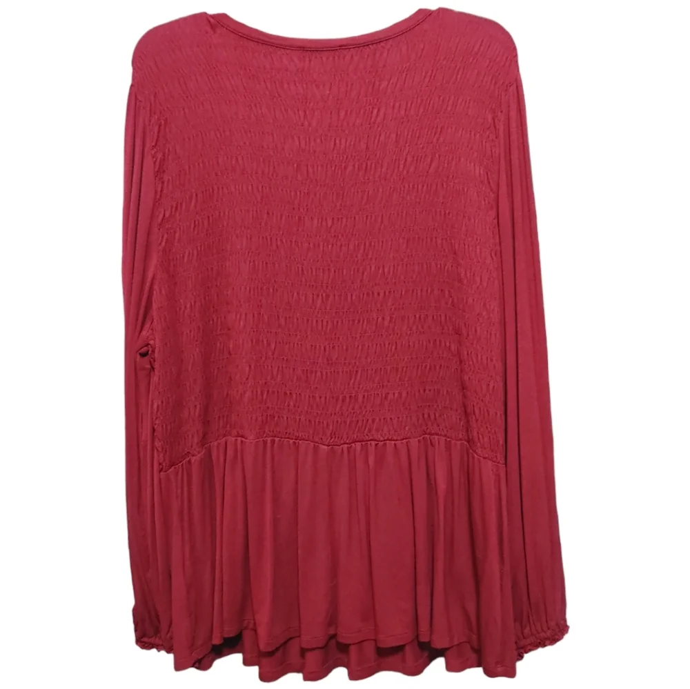 Lane Bryant Burgundy Red Ruched Long Sleeve Blouse Women's Size 3X 22/24 - Picture 2 of 7